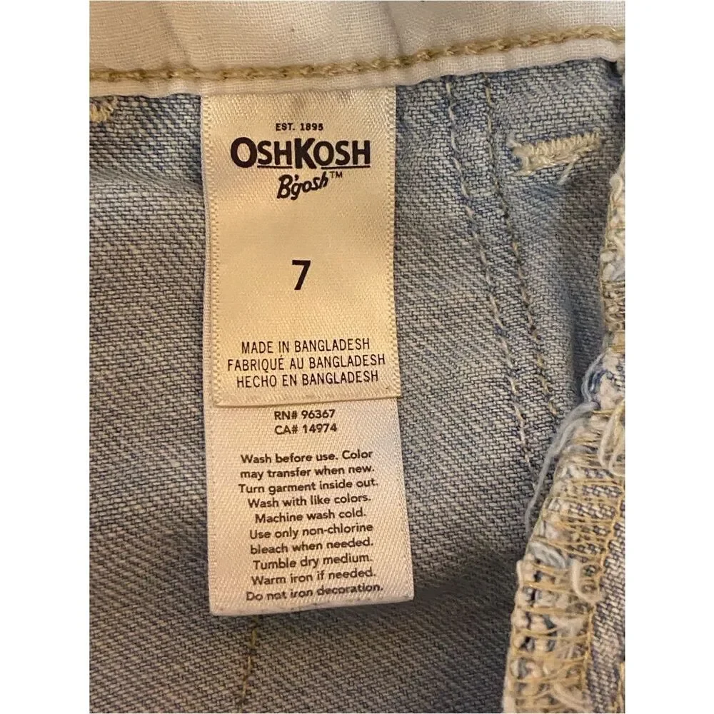 Oshkosh B’gosh Light Wash Denim Short Overalls with Bib Pocket Size 7